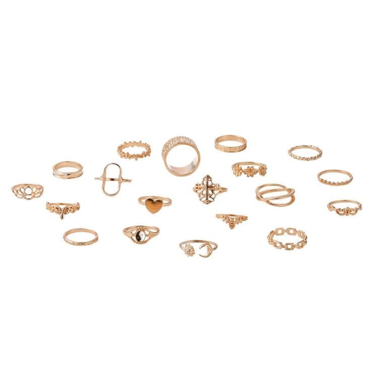 19pcs /Set Vintage Heart Flower Chain Ring Set(7015)