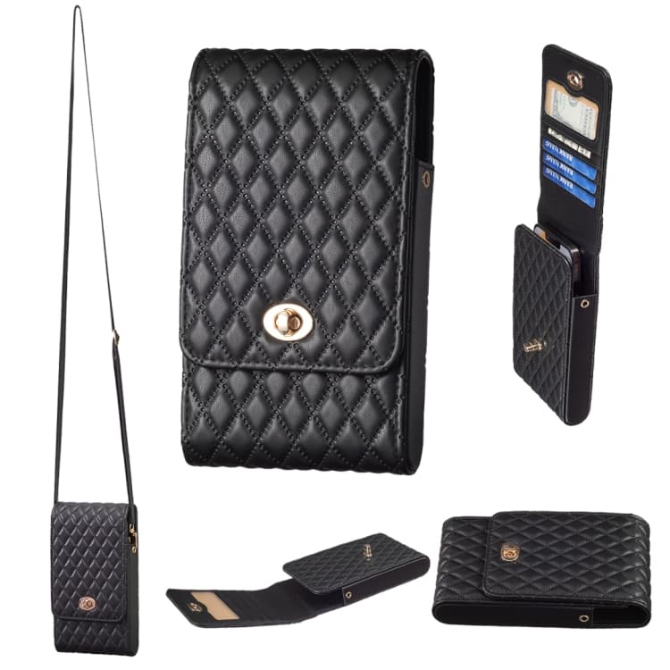 Crossbody PU Vertical BFB01 Shoulder Phone Bag(Black)