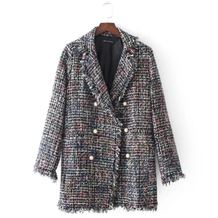 Medium Long Tweed Pearl Fringe Women Coat - Miniatura 3