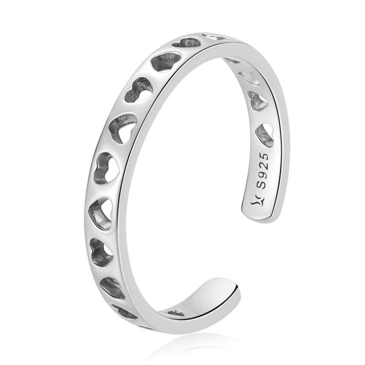 S925 Sterling Silver Hollow Heart Women Open Ring