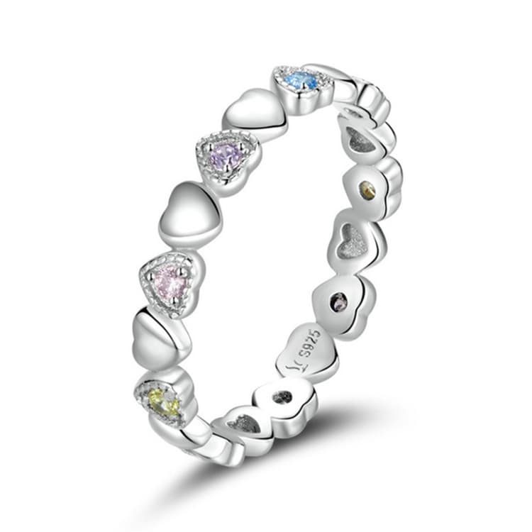 S925 Sterling Silver Rainbow Heart Women Ring