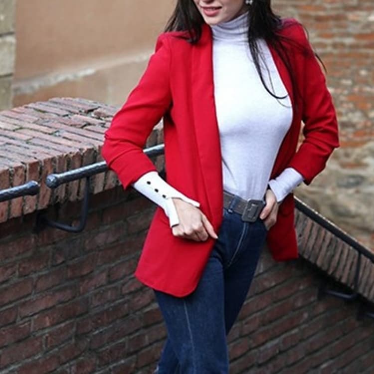 Women Solid Color Buckleless Slim Casual Suit - Miniatura 4