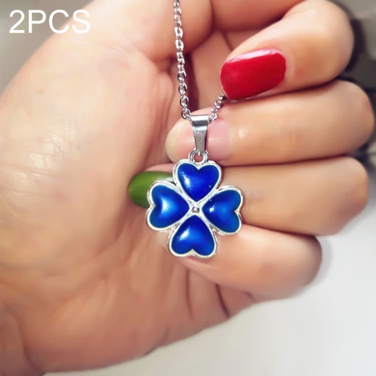 2 PCS Alloy Temperature Sensitive Discoloration Necklace Jewelry(Four-leaf Clover)