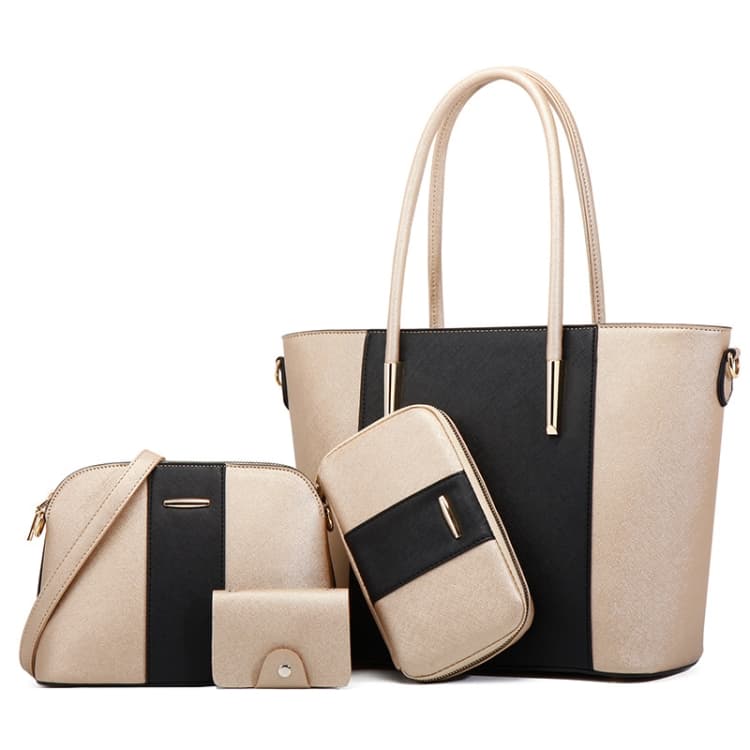 20822 4 in 1 Fashion Diagonal Handbags PU Large-Capacity Bag(Black Gold)