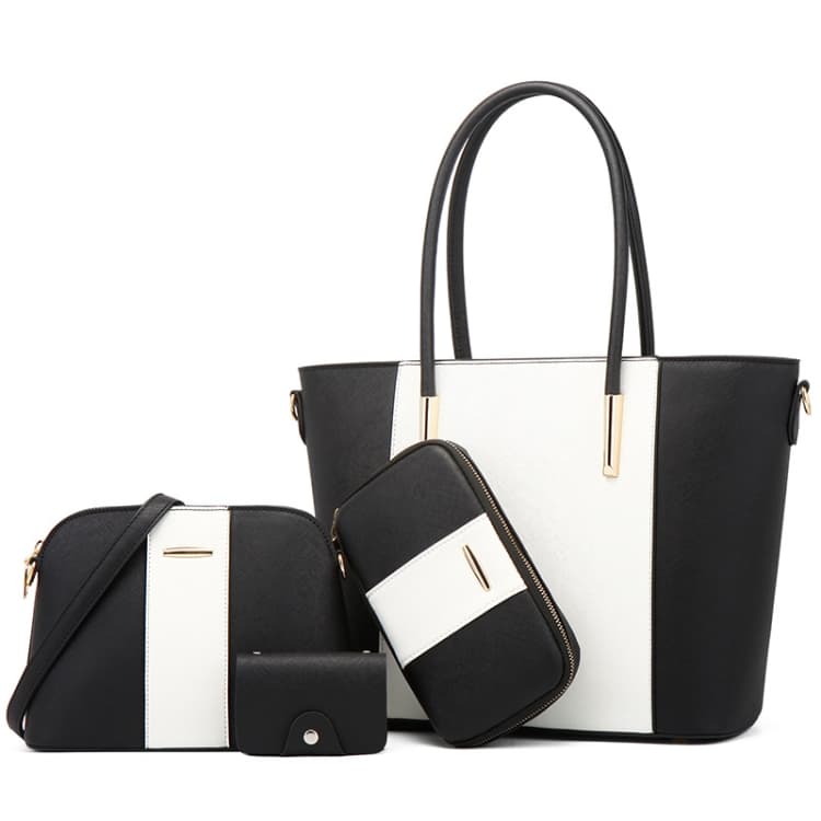 20822 4 in 1 Fashion Diagonal Handbags PU Large-Capacity Bag(Black White)