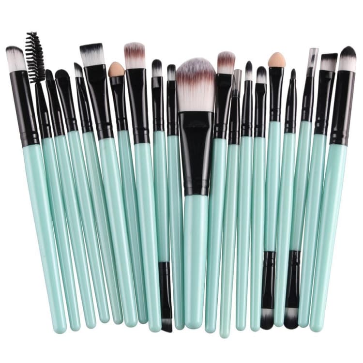 Set di 20 pezzi di pennelli per trucco con manico in legno, strumenti di bellezza (nero+verde)