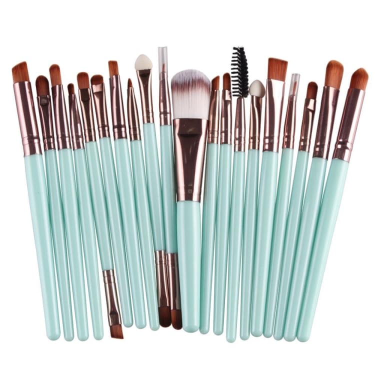 Set di 20 pennelli per trucco con manico in legno, strumenti di bellezza (marrone+verde)