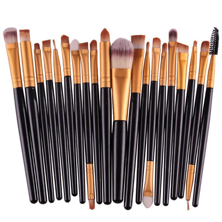 Set di 20 pezzi di pennelli per trucco con manico in legno, strumenti di bellezza (oro+nero)