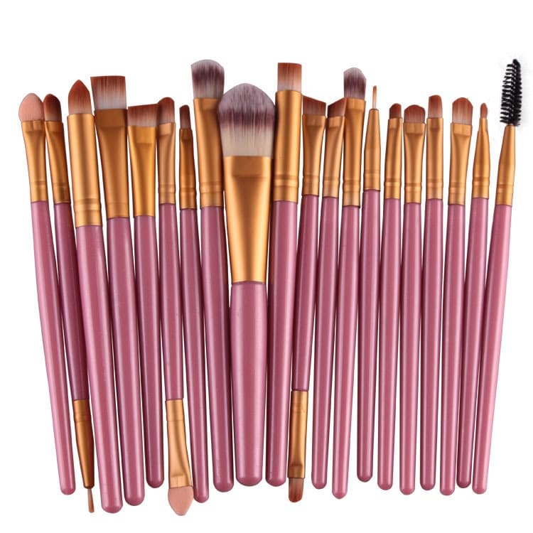 Set di 20 pennelli per trucco con manico in legno, strumenti di bellezza (oro+rosa)