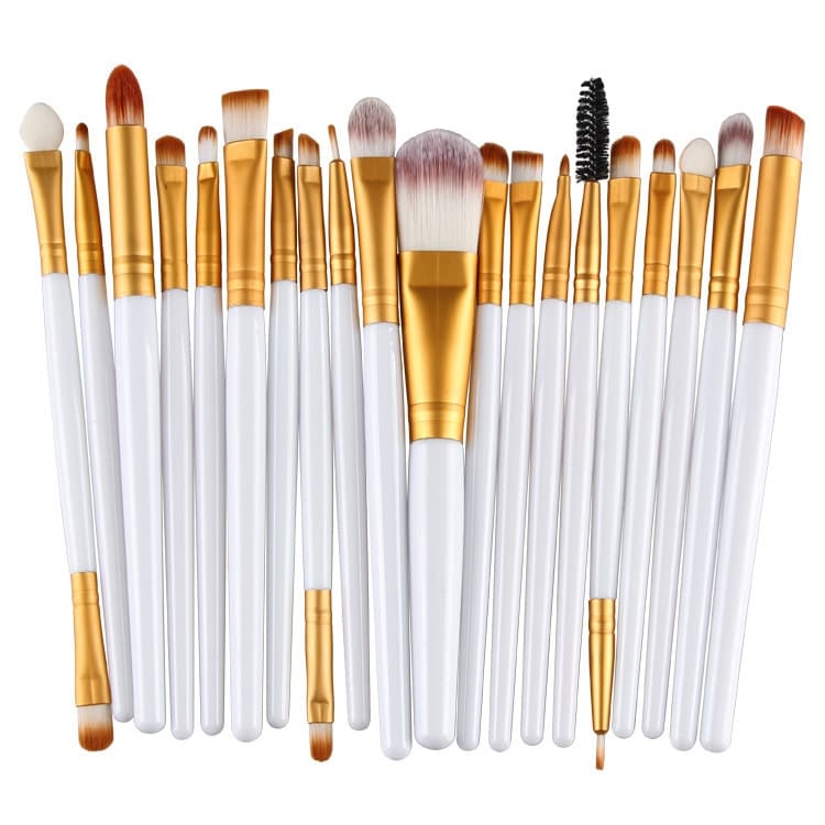 Set di 20 pennelli per trucco con manico in legno, strumenti di bellezza (oro+bianco)