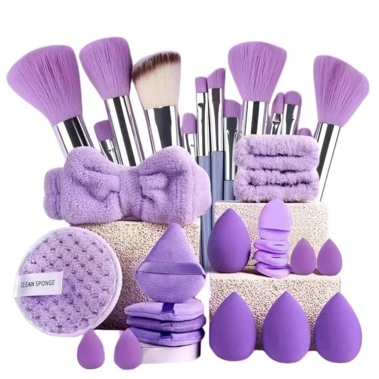 Set da 33 pezzi di spugnette struccanti per il viso, set di strumenti per il trucco, colore: viola
