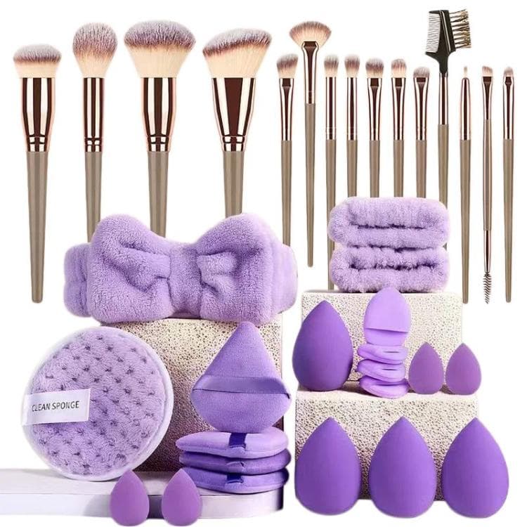Set da 35 pezzi di spugnette detergenti per il viso e set di strumenti per il trucco, Colore: Viola