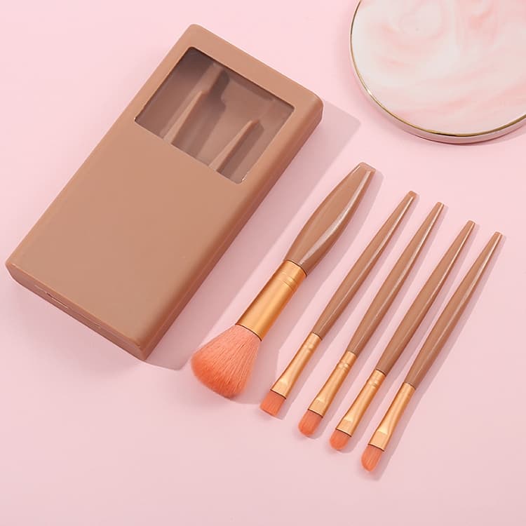 Set di strumenti cosmetici portatile mini multifunzionale per pennelli trucco con specchio a finestra 5 in 1 (colore pasta di fagioli)