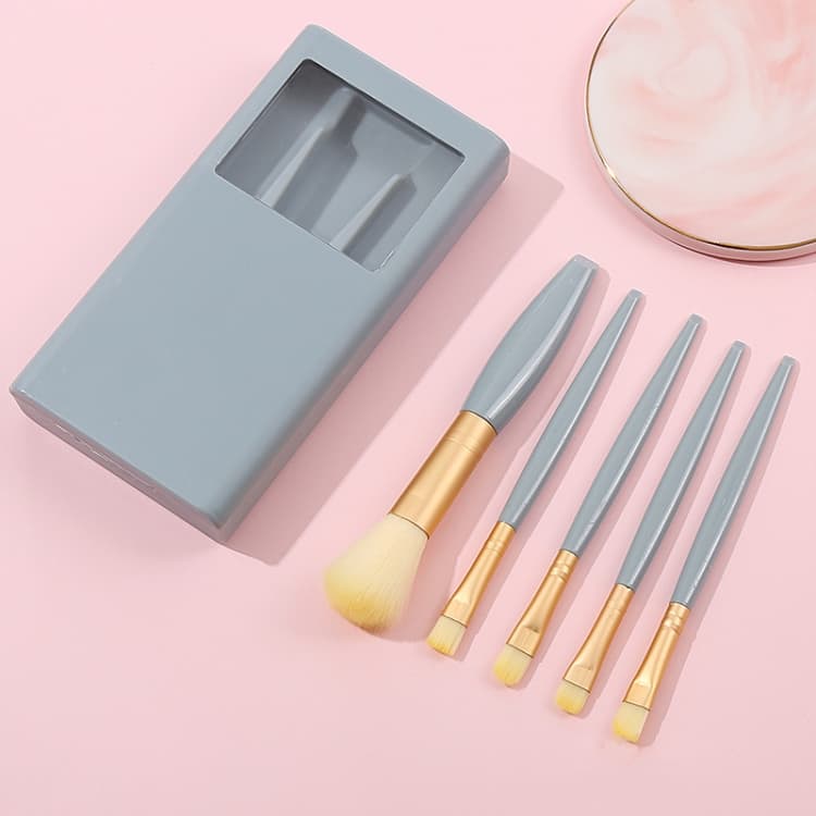 Set di pennelli per trucco portatile mini multifunzionale con specchio a finestra 5 in 1 (Blu)