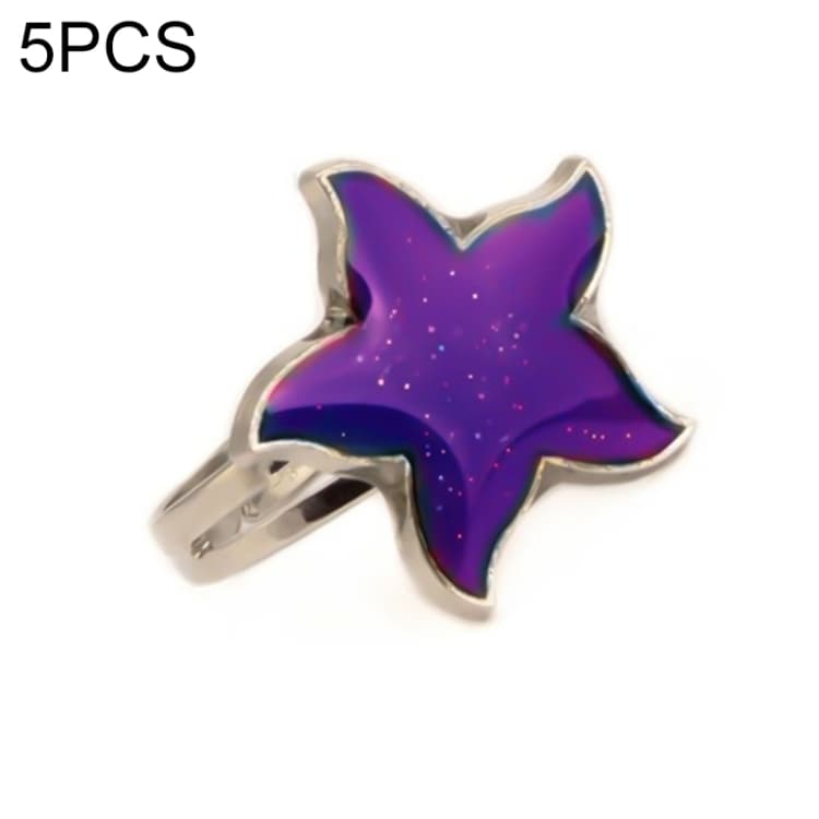 5 PCS Temperature Sensitive Discoloration Adjustable Open Ring(Big Starfish)