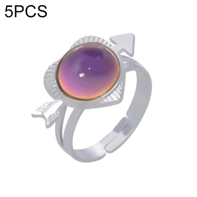 5 PCS Temperature Sensitive Discoloration Adjustable Open Ring(Cupid Heart Gem)