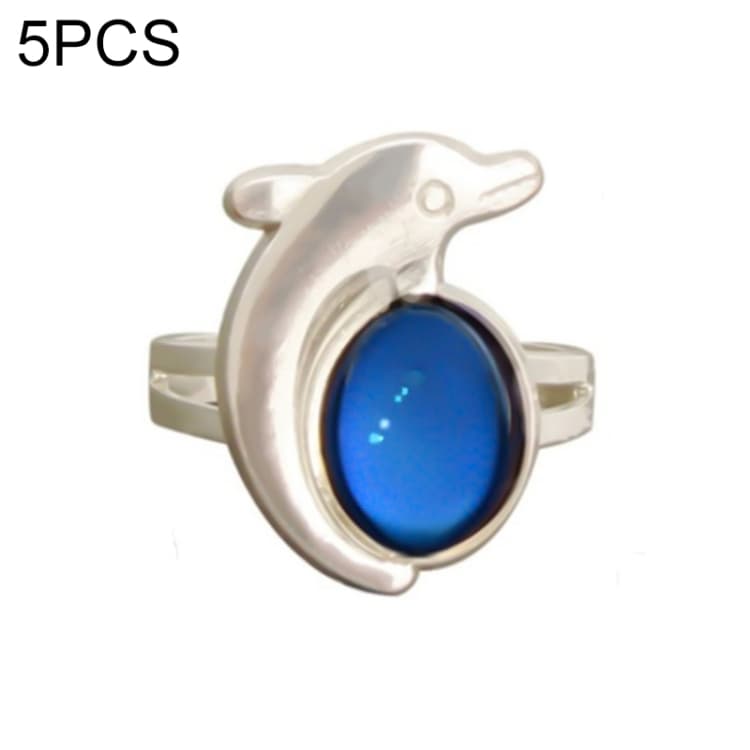 5 PCS Temperature Sensitive Discoloration Adjustable Open Ring(Dolphin Holding Ball)