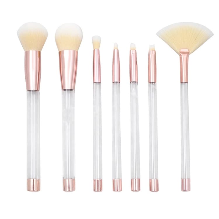 Set di pennelli per trucco in cristallo 7 in 1 con manico vuoto, pennelli per sabbia cosmetici (n. 5 rosa oro + giallo)