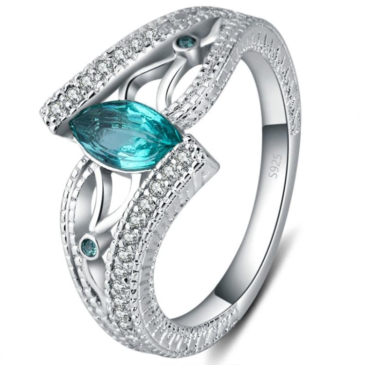 925 Sterling Silver Finger Rings Women Vintage Engagment Zircon Jewelry, Ring Size:10(Green)