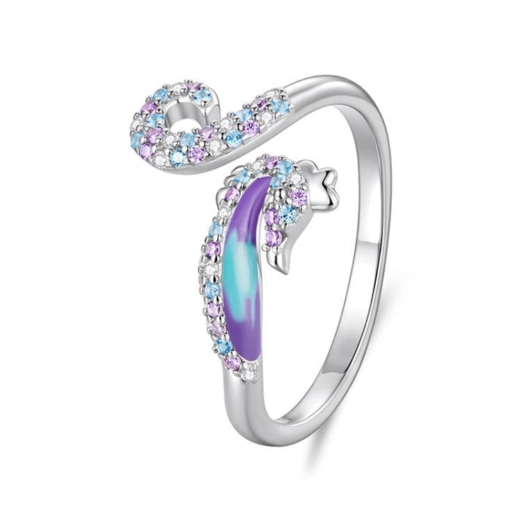 Adjustable Copper-Plated White Gold Dreamy Seahorse Opening Ring(YIR305-E)