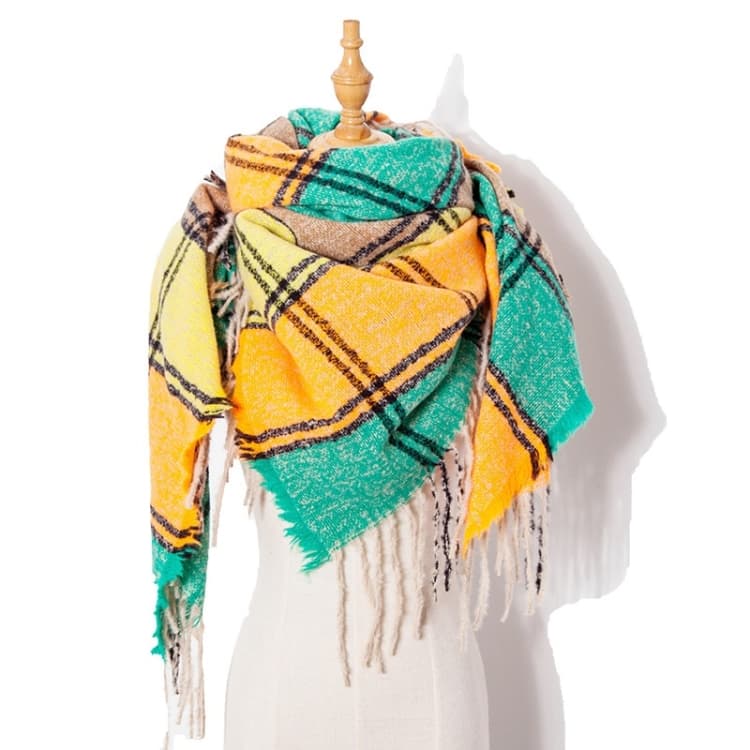 Autumn & Winter Fringed Scarf Plaid Square Scarf Thickening Ladies Shawl