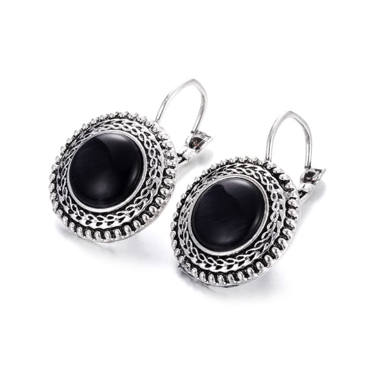 Orecchini a goccia grandi Boho per donna, gioielli intagliati in argento tibetano vintage, orecchini lunghi Bohemien (Nero)