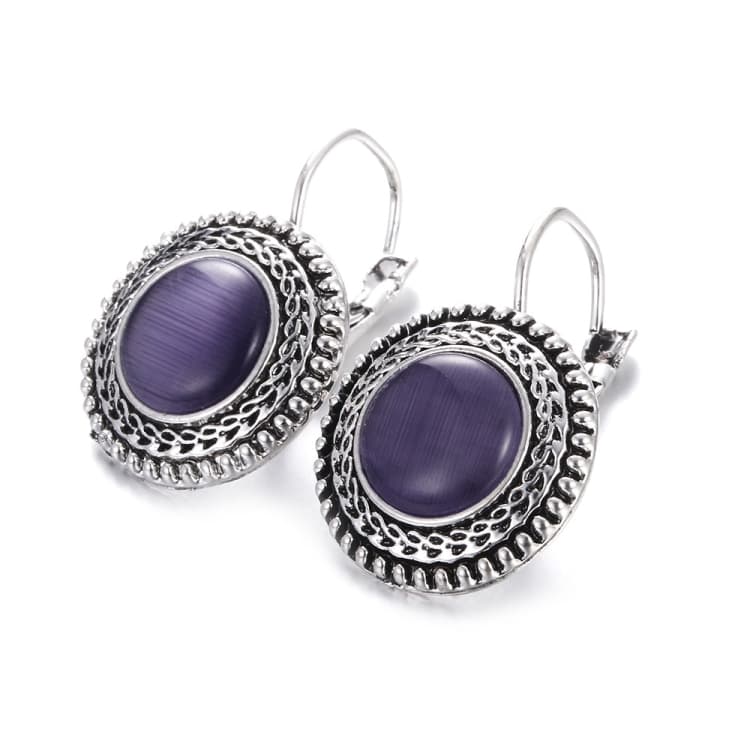 Orecchini a goccia grandi Boho per donna, gioielli intagliati, argento tibetano vintage, orecchini lunghi bohémien (viola)