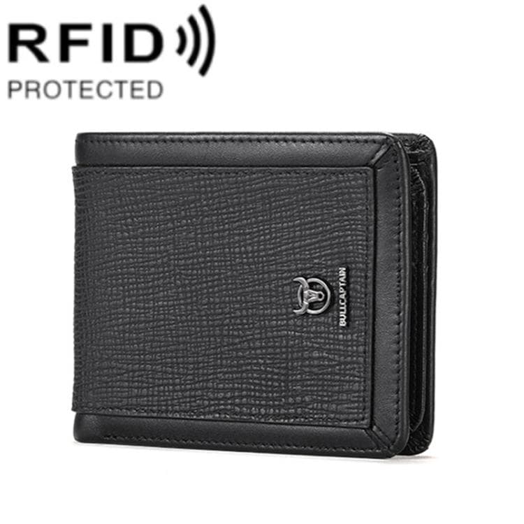 BULL CAPTAIN 07 RFID Anti-theft Top-layer Cowhide Multiple Card Slots Wallet(Black Cross Print)