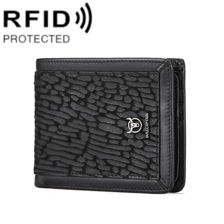 BULL CAPTAIN 07 RFID Anti-theft Top-layer Cowhide Multiple Card Slots Wallet(Black Leopard Print)