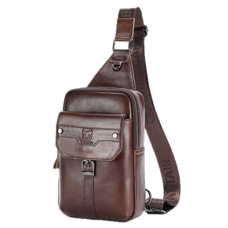 BULL CAPTAIN Men Vintage Genuine Leather Shoulder Bag(Coffee)