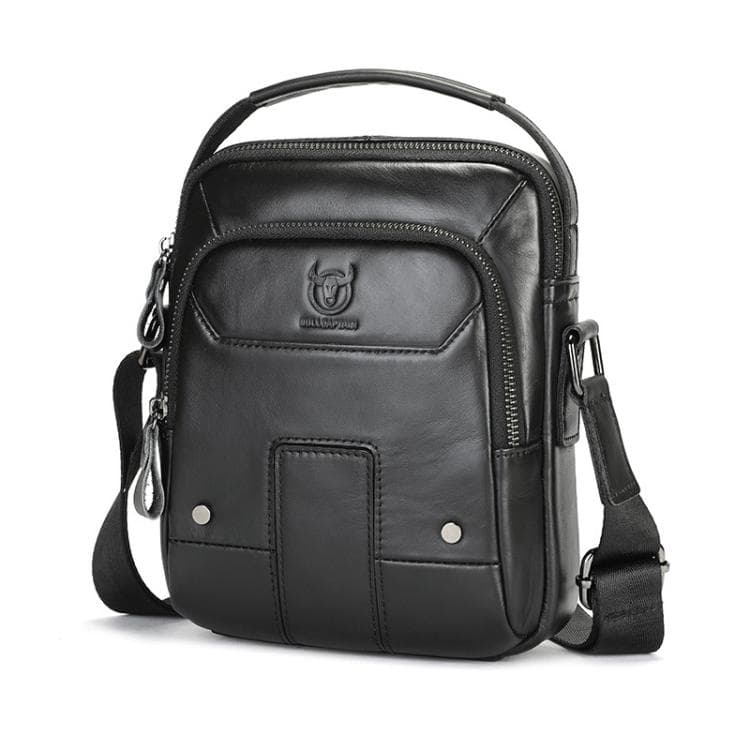 BULL CAPTAIN Vintage Men Genuine Leather Tablet Shoulder Bag(Black)