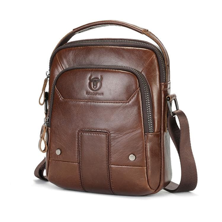 BULL CAPTAIN Vintage Men Genuine Leather Tablet Shoulder Bag(Coffee)