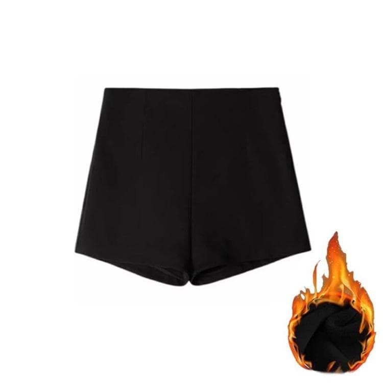Casual High-Waisted Fitted Suit Shorts Leggings Hot Pants, Color: Fleece-lined Black(S)