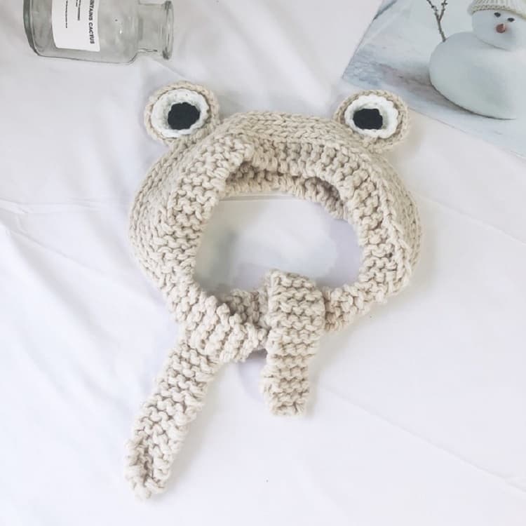 Children Cartoon Frog Big Eyes Earmuffs Hair Hat Bomer Hat(Beige)
