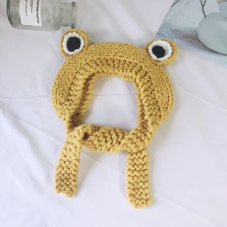 Children Cartoon Frog Big Eyes Earmuffs Hair Hat Bomer Hat(Yellow)