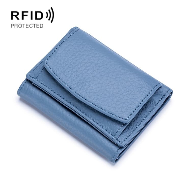 CL-2753 Leather RFID Short Coin Purse Wallet(Light Blue)