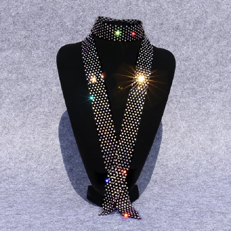 Accessori per costume da ballo con fiocco a rombi colorati e strass neri per donna