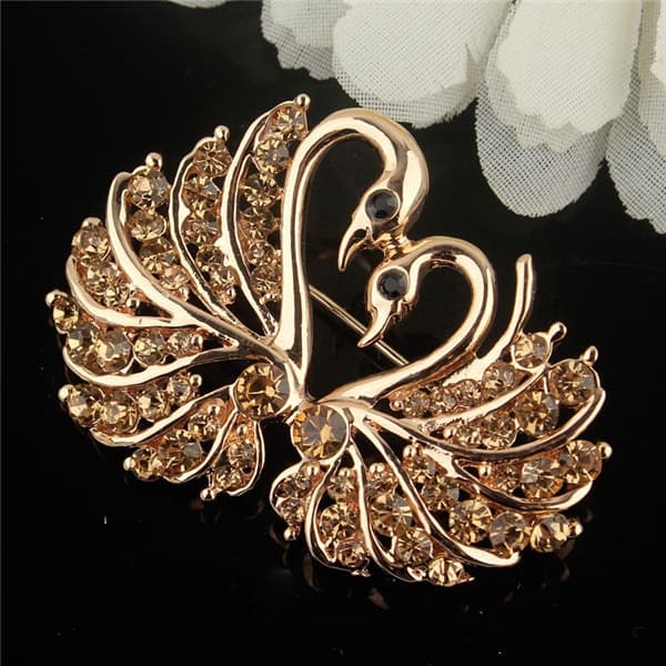 Spilla a cigno di cristallo con strass per donna (Champagne)