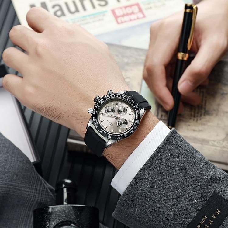 Dulunwe 30m Waterproof Luminous Fully Automatic Mechanical Watch(Silver Shell Gray)