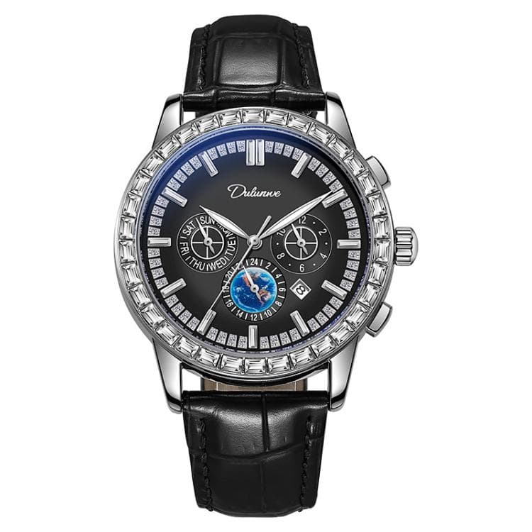 Dulunwe 30m Waterproof Luminous Zircon Automatic Mechanical Watch, Color: 6050A Black Leather Strap