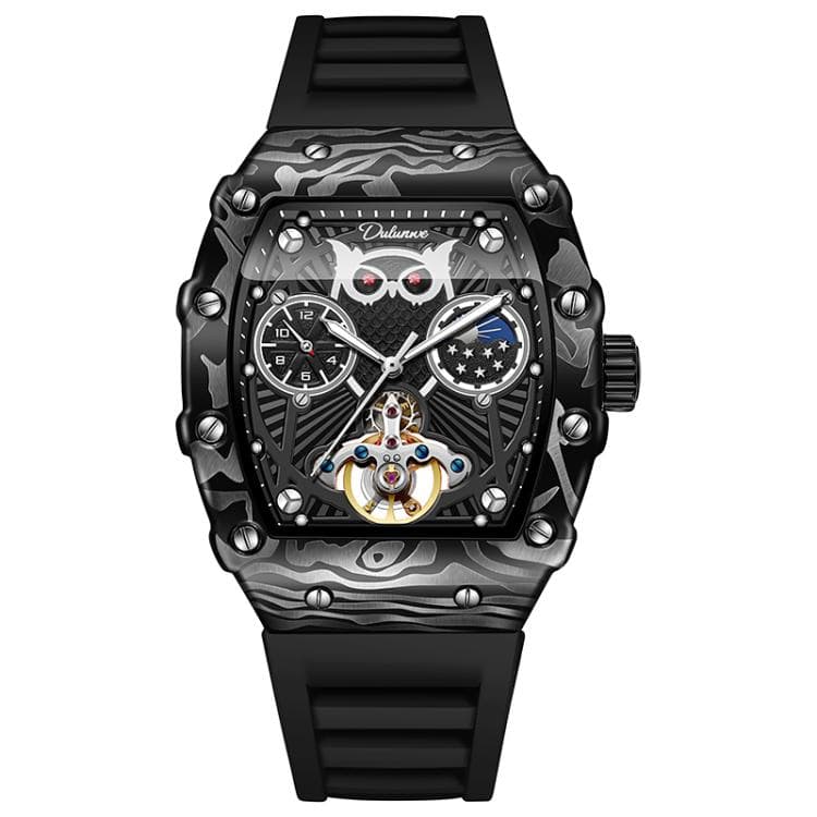 Dulunwe 6039C 30m Waterproof Barrel-shaped Hollow Luminous Automatic Mechanical Watch(Black)