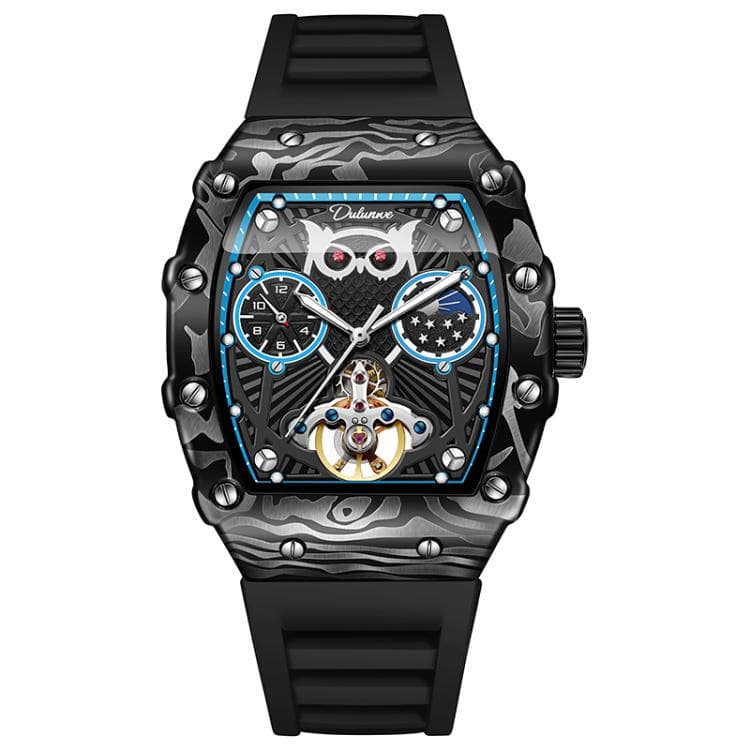 Dulunwe 6039C 30m Waterproof Barrel-shaped Hollow Luminous Automatic Mechanical Watch(Black Blue)