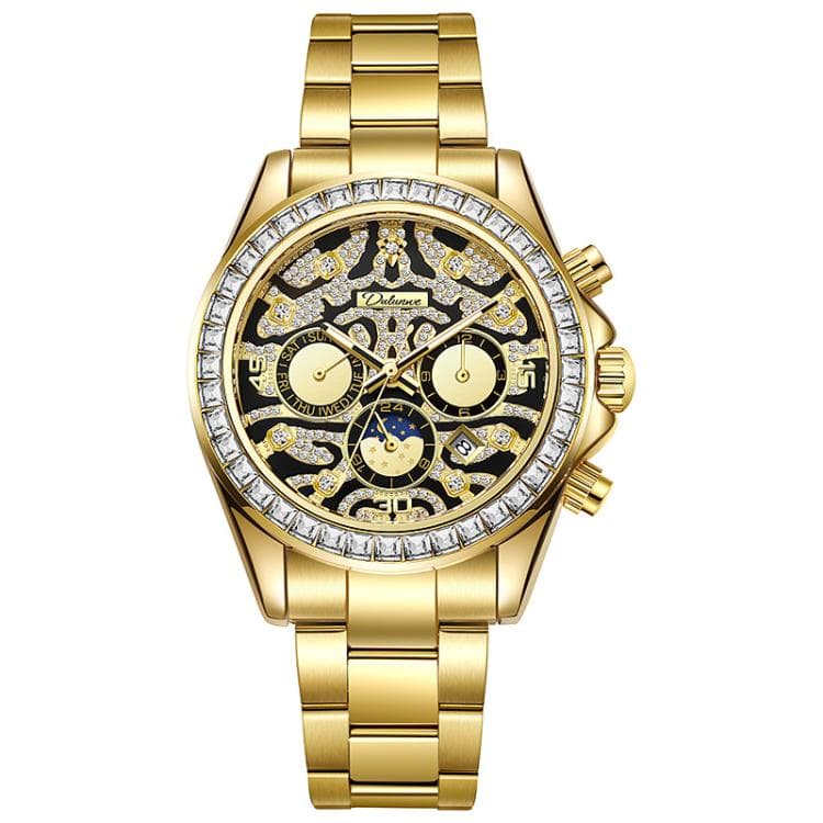 Dulunwe 6055A 30m Waterproof Tiger-pattern Dial Automatic Mechanical Watch(Gold Steel Strap)