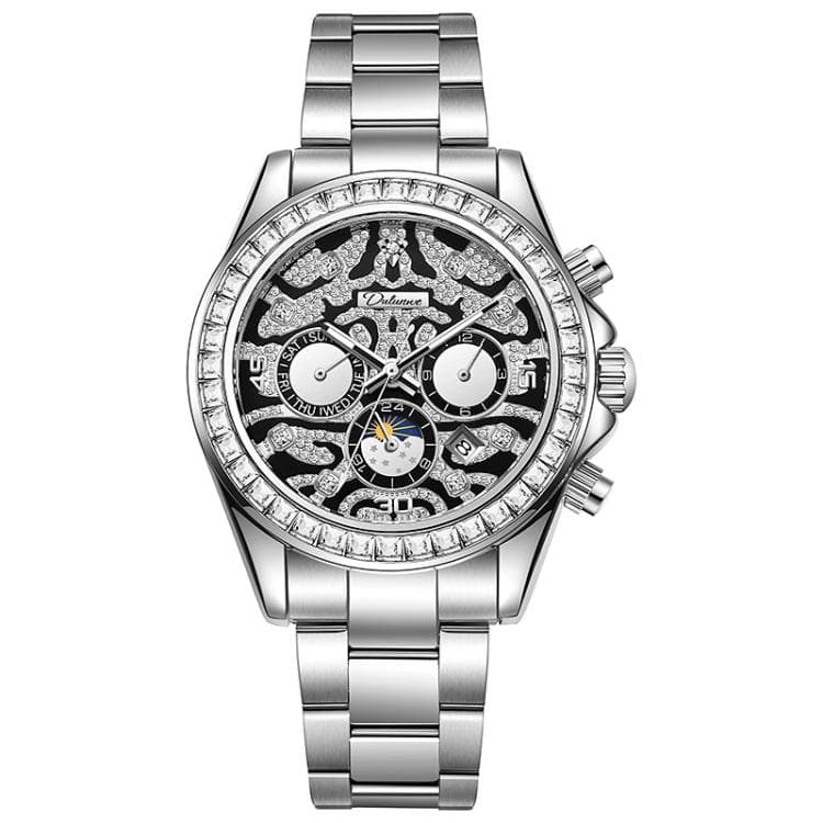 Dulunwe 6055A 30m Waterproof Tiger-pattern Dial Automatic Mechanical Watch(Silver Steel Strap)