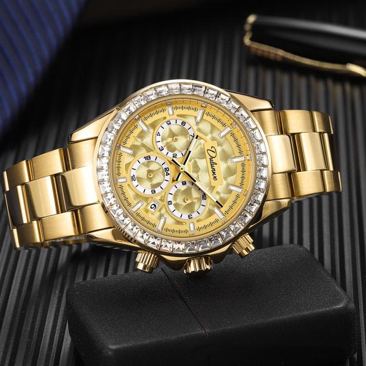 Dulunwe 6055B 30m Waterproof Luminous Automatic Mechanical Watch(Gold Steel Belt Gold)