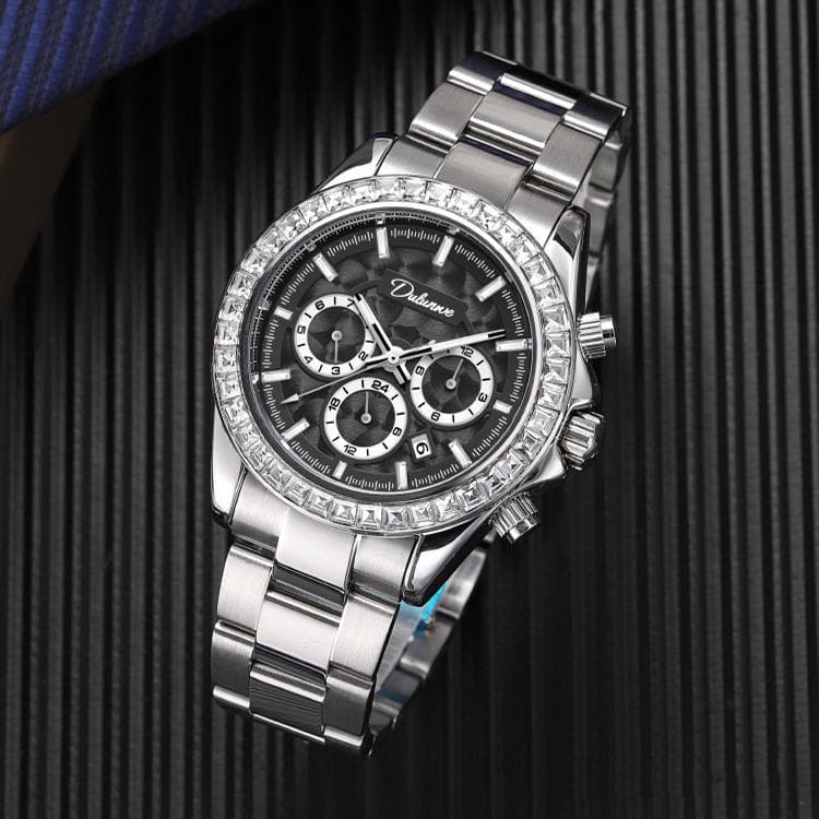 Dulunwe 6055B 30m Waterproof Luminous Automatic Mechanical Watch(Natural Steel Belt Black)