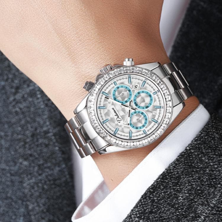 Dulunwe 6055B 30m Waterproof Luminous Automatic Mechanical Watch(Natural Steel Belt Blue White)