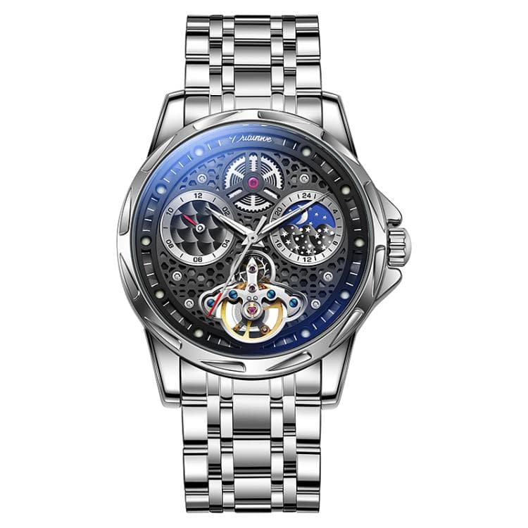 Dulunwe 6060C 30m Waterproof Luminous Automatic Mechanical Watch(White Steel Black)