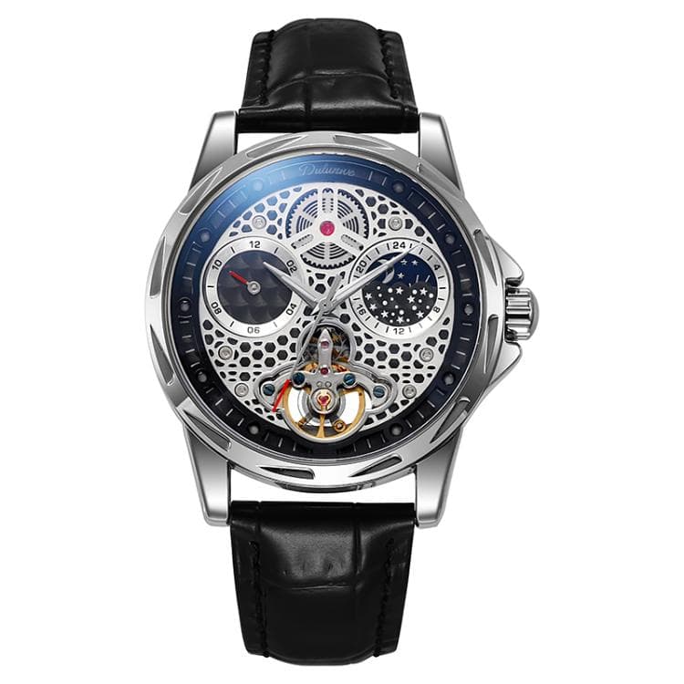 Dulunwe 6060C 30m Waterproof Luminous Automatic Mechanical Watch(White Steel Leather Strap White)