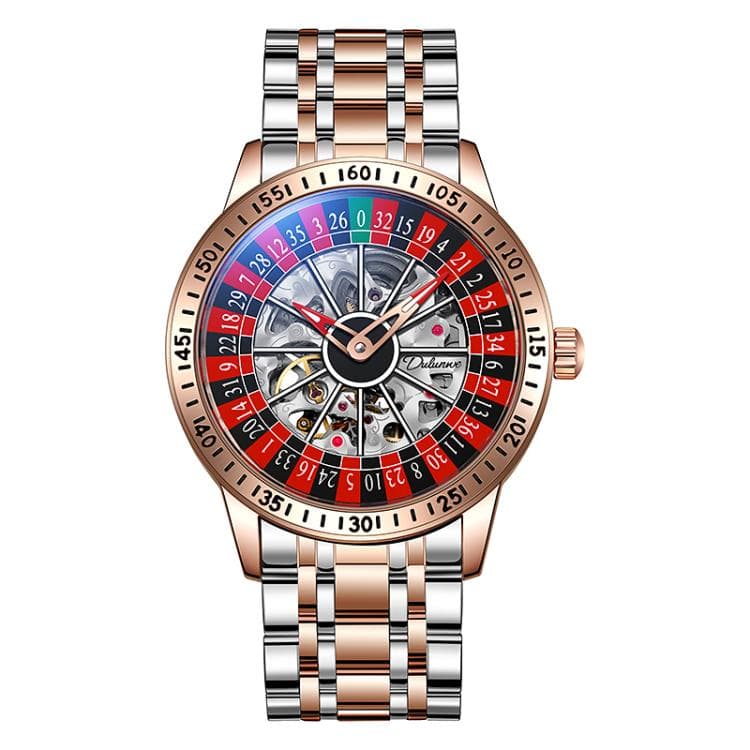 Dulunwe 6061A 30m Waterproof Rotating Dial Mechanical Watch, Color: Rose Gold Steel Strap